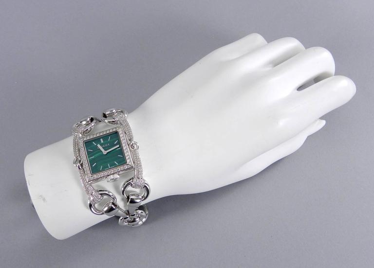Gucci Ladies White Gold Diamond Malachite Signoria Wrist watch