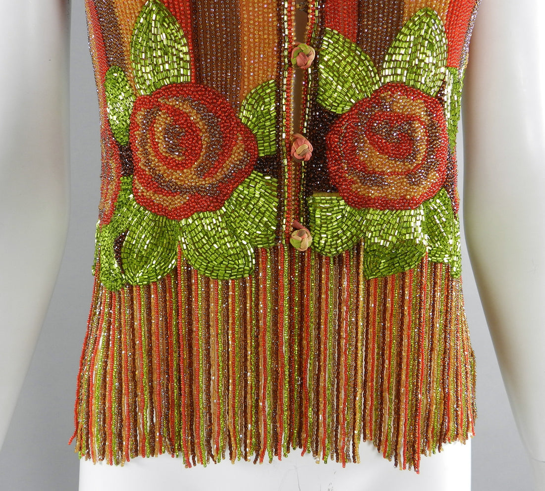 Vintage 1970's Galanos Beaded Fringe Strappy Evening Top