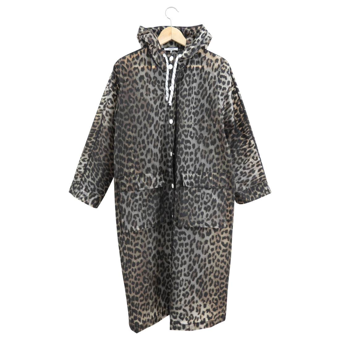 Ganni Leopard Pattern Hooded Raincoat - EU34 / XS / 2