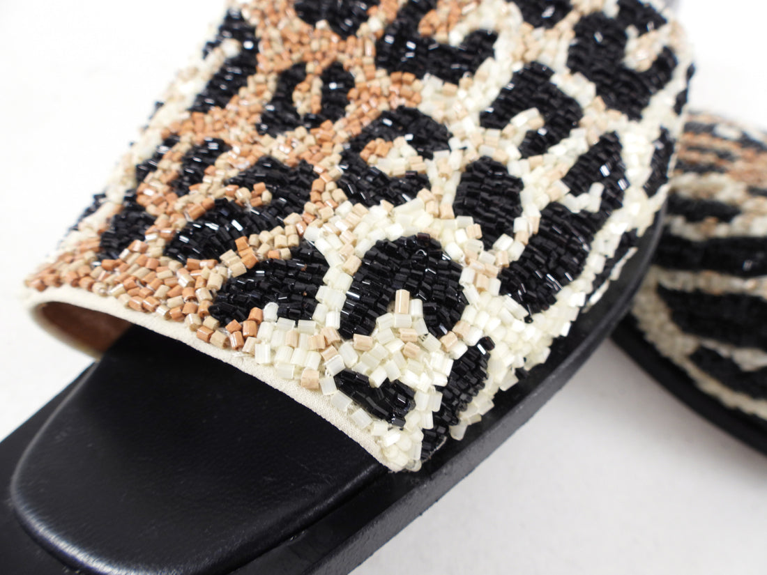 Ganni Leopard Pattern Bead Flat Sandals - 40