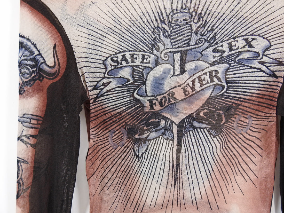 Jean Paul Gaultier Vintage Spring 1994 Safe Sex Forever Tattoo Mesh Top - XS / S