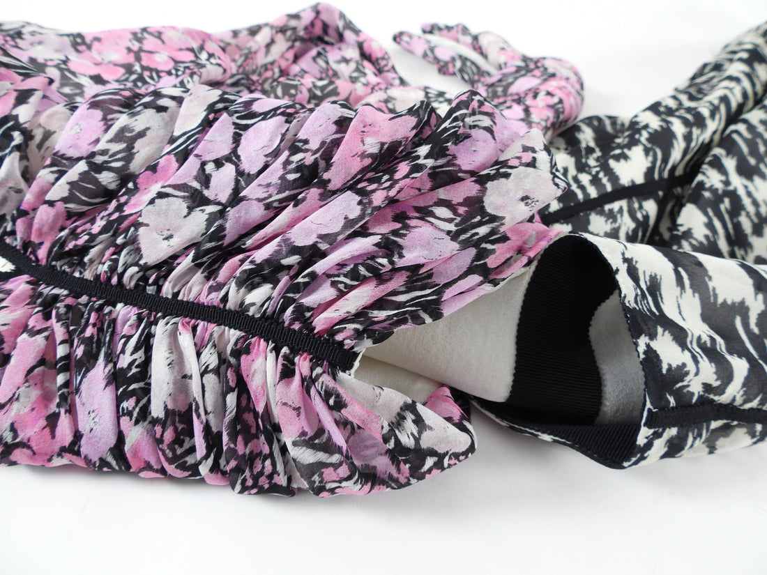 Giambattista Valli Pink and Black Floral Puff Sleeve Silk Dress - IT38 / USA 2