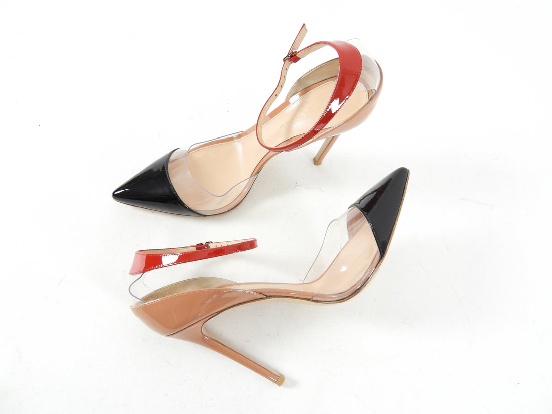 Gianvito Rossi Red Black Patent Acrylic D’Orsay Heels - 38