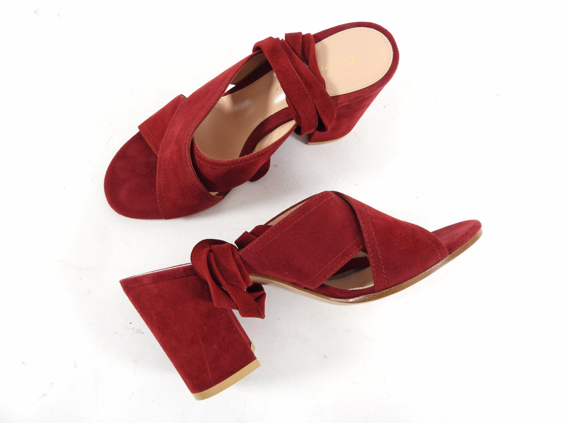 Gianvito Rossi Dark Red Suede Ankle Wrap Heels - 7.5