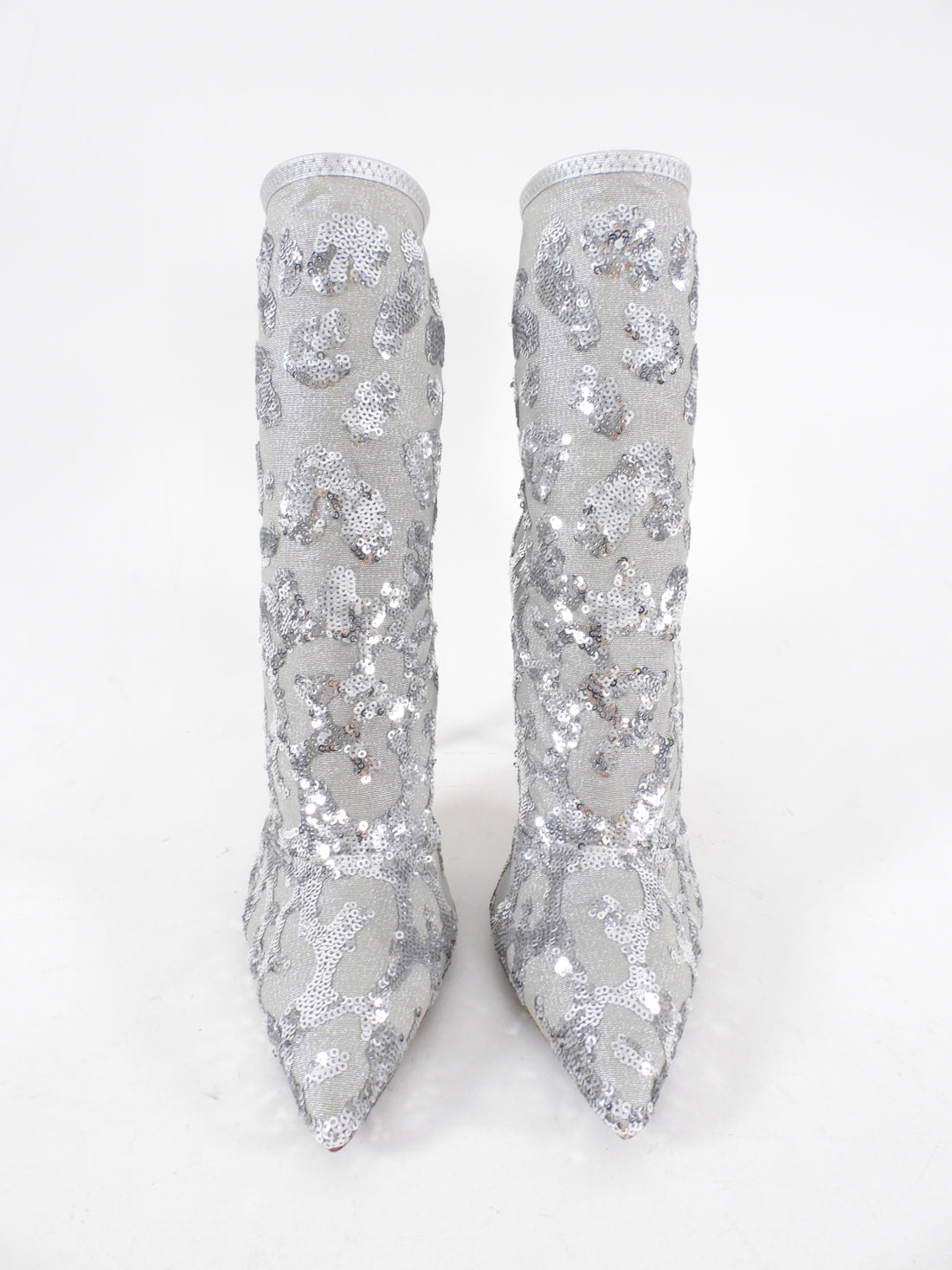 Gianvito Rossi Silver Sequin Stretch Sock Ankle Boots 