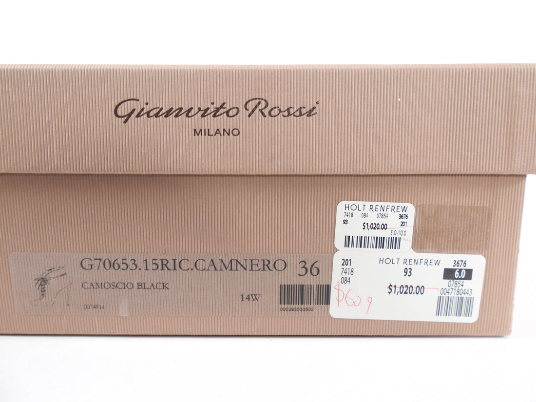 Gianvito Rossi Black Suede Lace-Up Empire Heels - 36