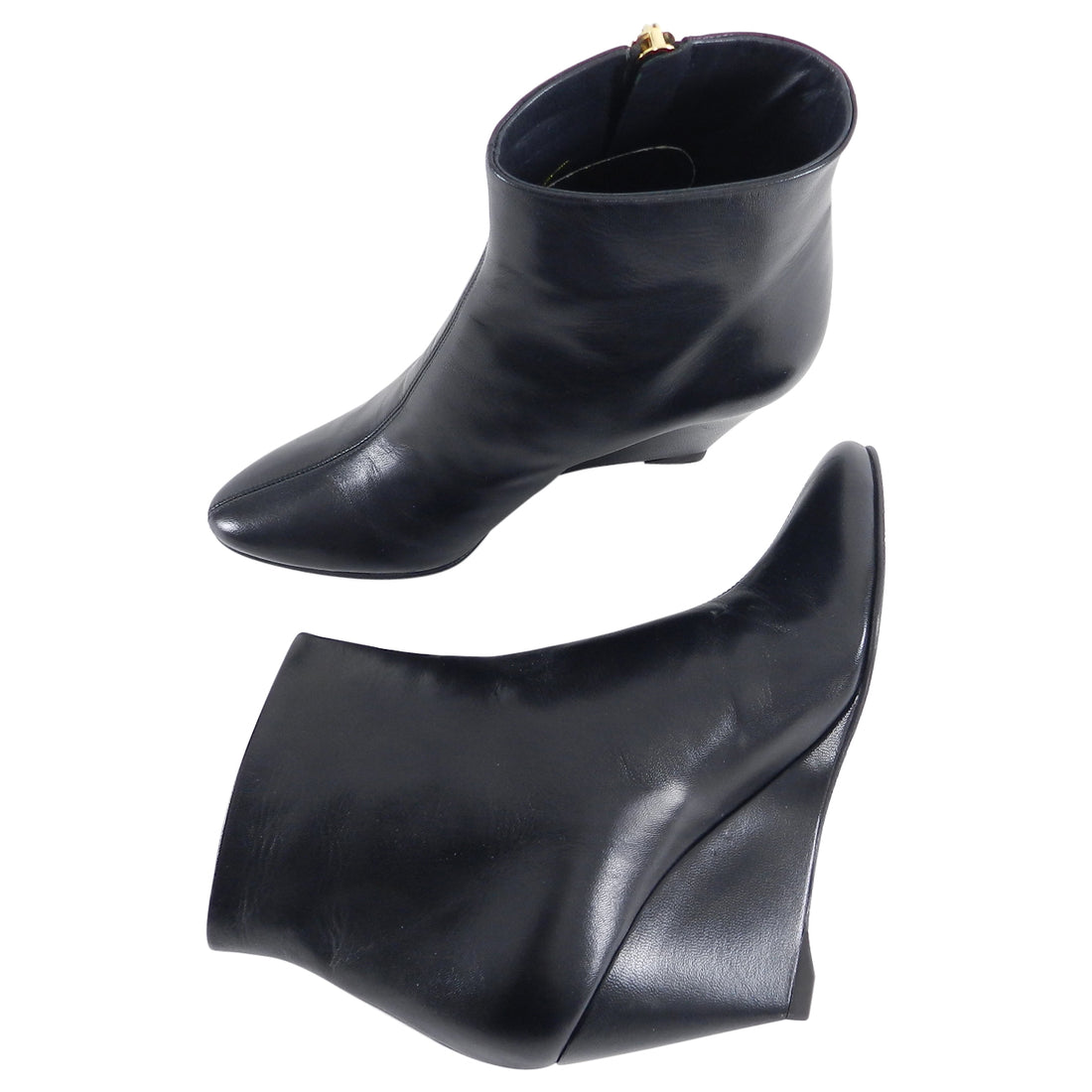 Giuseppe Zanotti Black Wedge Ankle Boots with Gold Zipper - 37