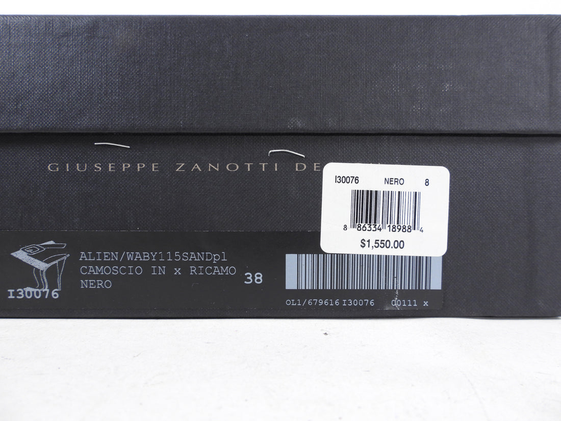 Giuseppe Zanotti Black Suede Alien Crystal 130mm Heels - 38 / 7.5