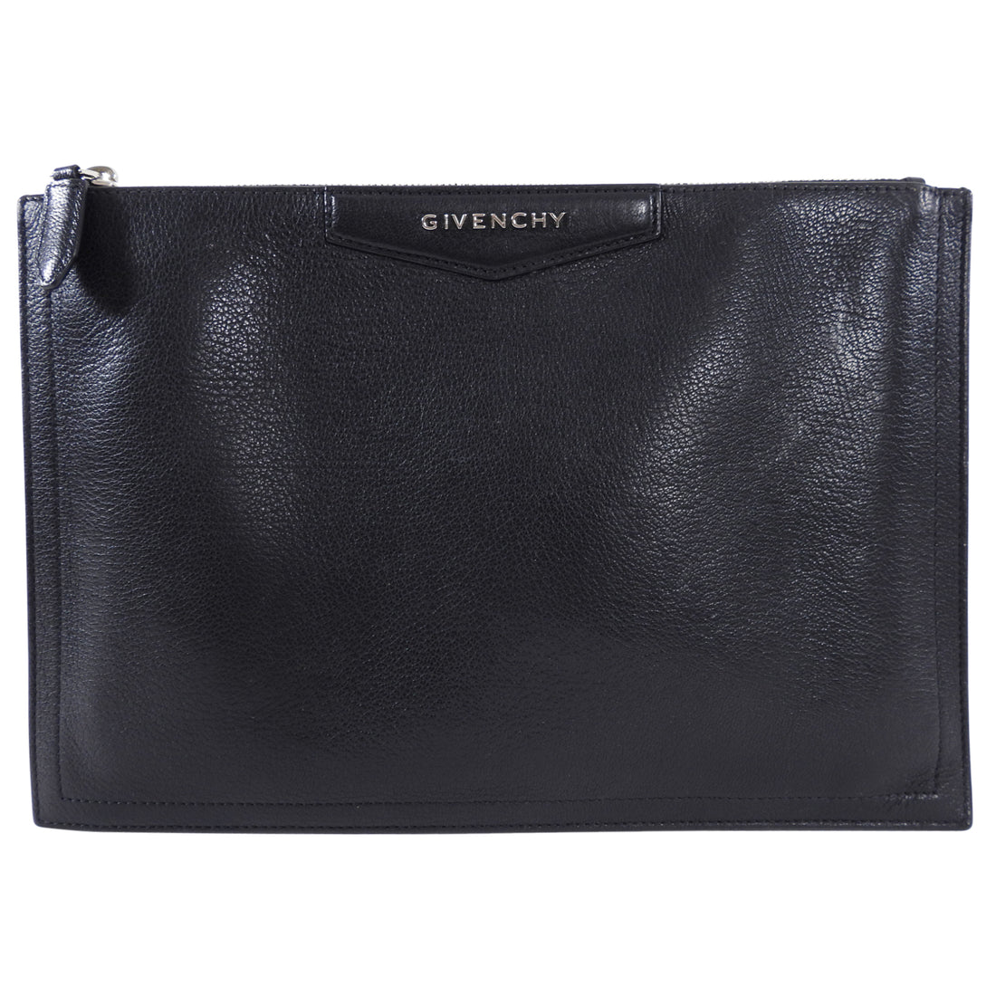 Givenchy Black Leather Antigona Zippered Pouch Clutch Bag