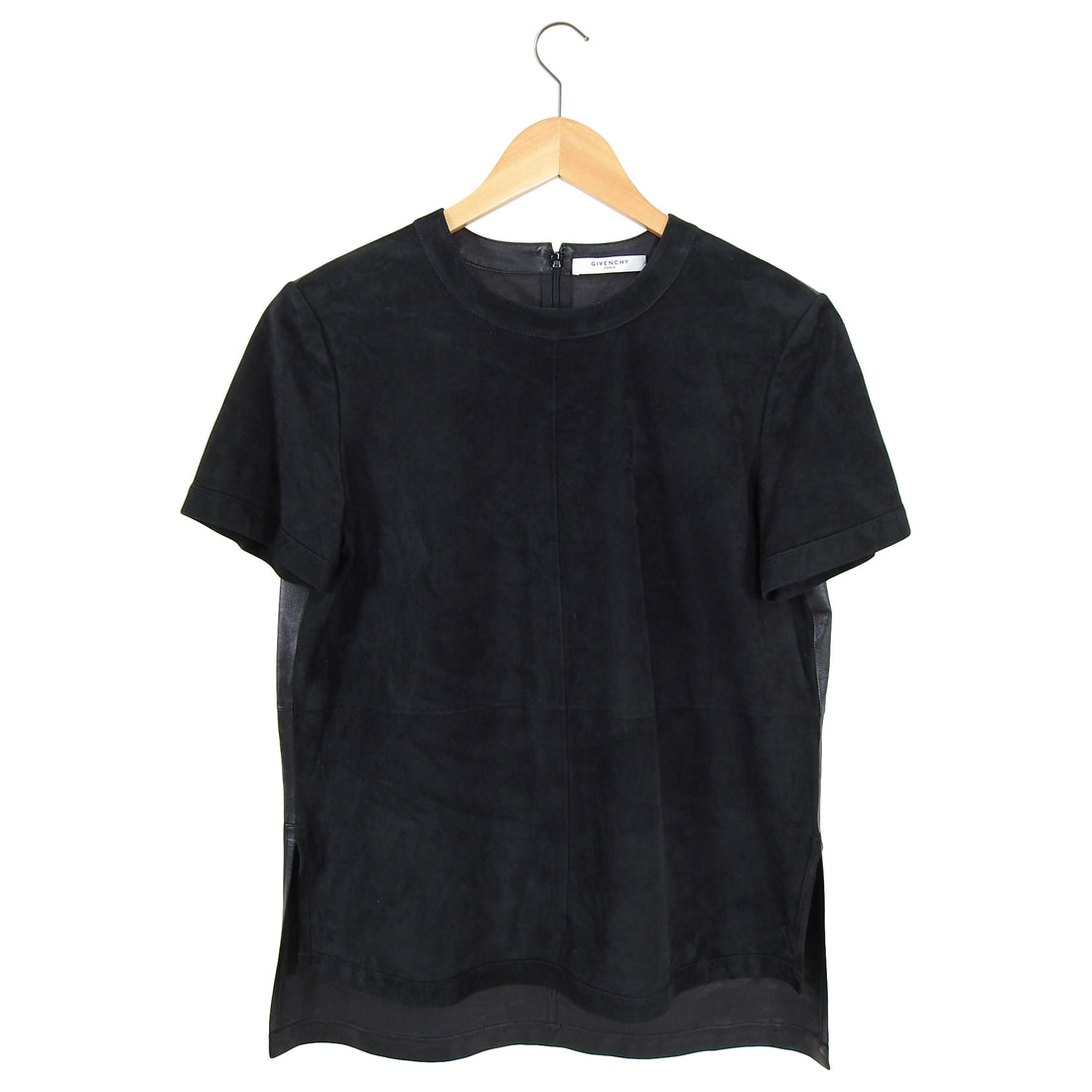Givenchy Black Suede and Leather Short Sleeve Top - 8