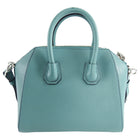 Givenchy Aqua Blue Antigona Mini Crossbody Bag.  Silvertone metal, double rolled leather handles, long crossbody strap.  Measures 8.75 x 75 x 5.25” with a 22” strap drop.  Excellent condition - as new except for a small blemish on back top handle as pictured. 