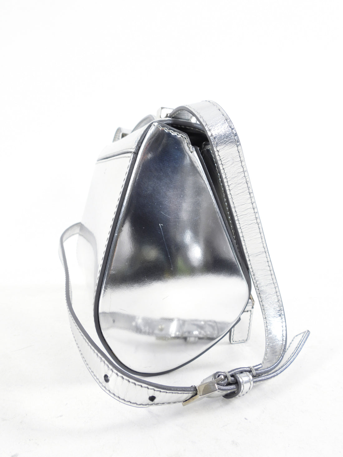 Givenchy Silver Metallic Leather Mini Pandora Box Bag