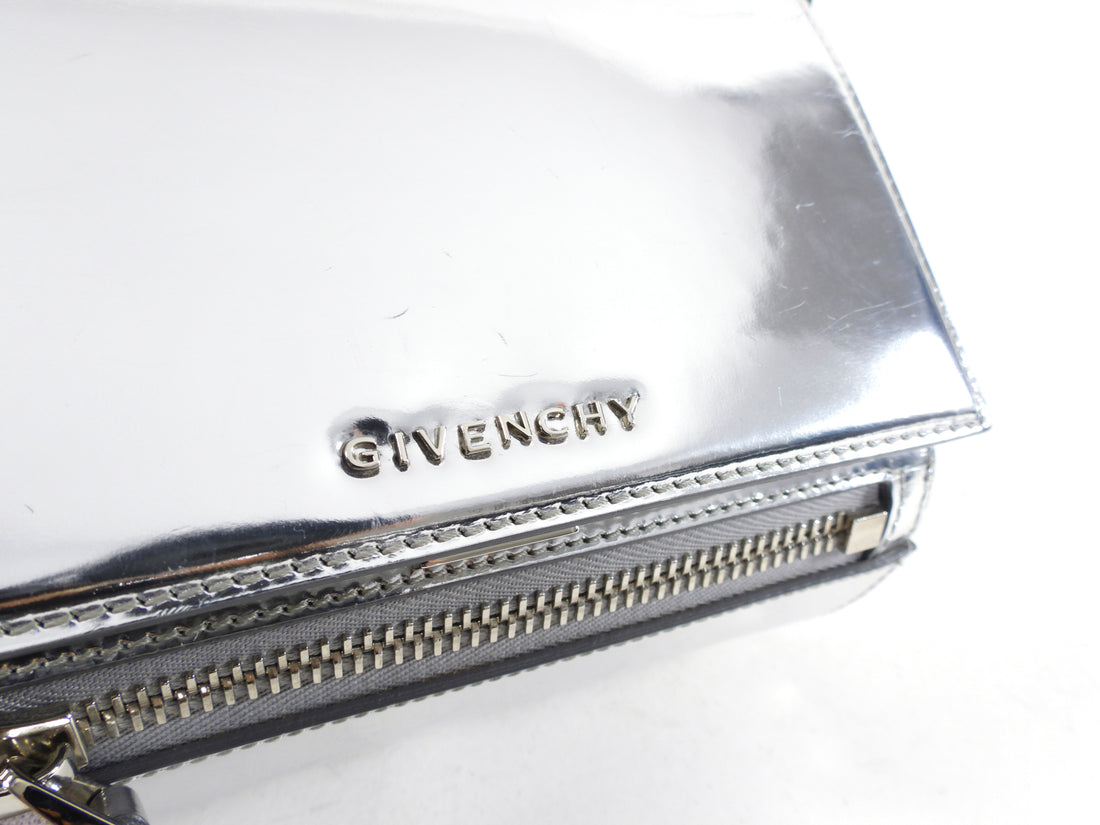 Givenchy Silver Metallic Leather Mini Pandora Box Bag