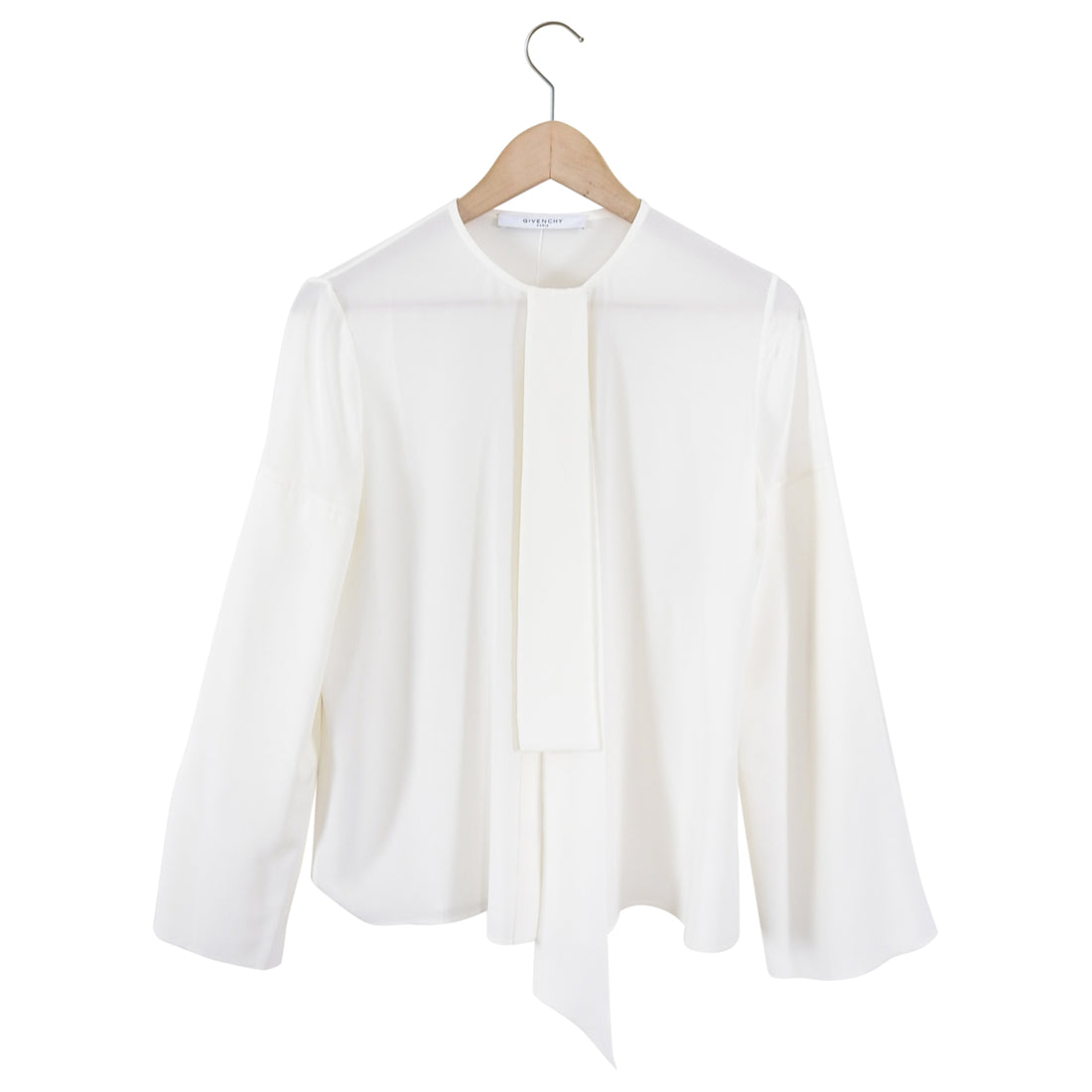 Givenchy White Silk Blouse With Split Sleeves and Tie Neck - IT36 / US 2
