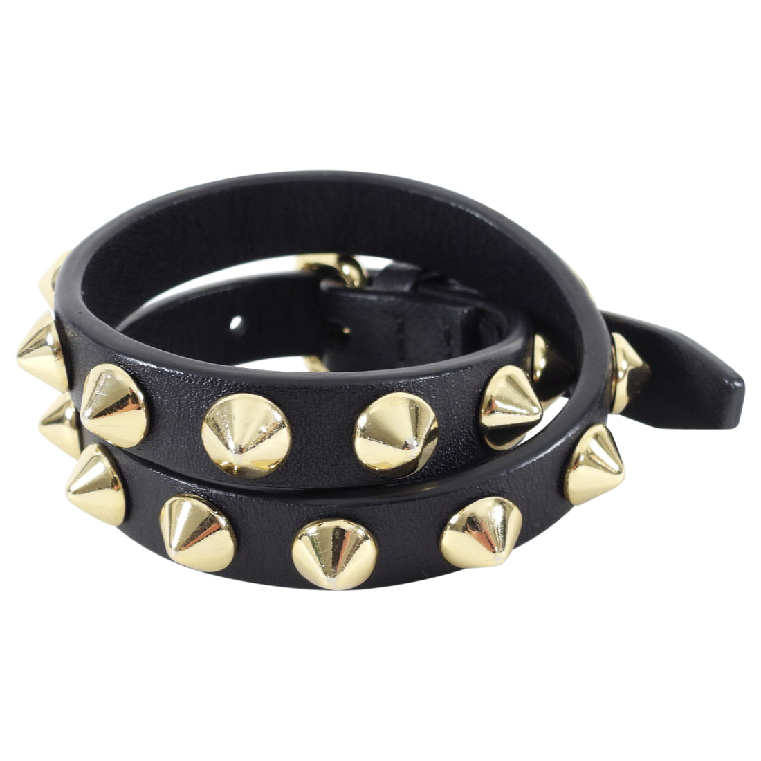 Givenchy Black Leather and Gold Stud Bracelet