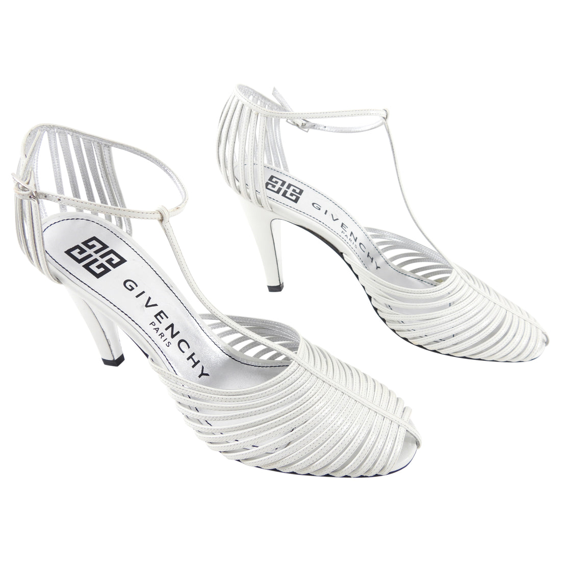 Givenchy  White Leather T-Strap Sandal Heels - 40