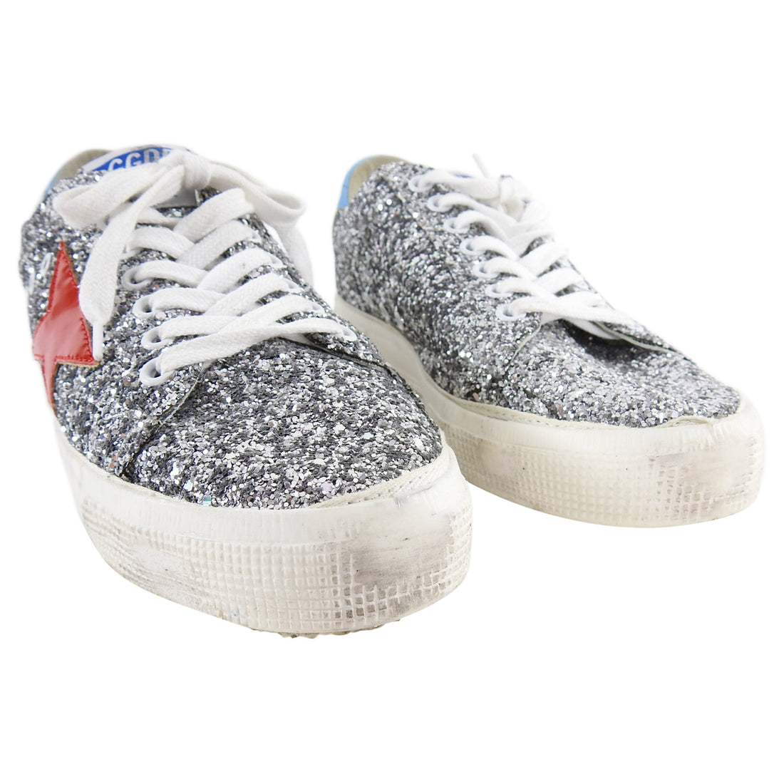 Golden Goose Silver Sparkle and Red May Sneakers - 39