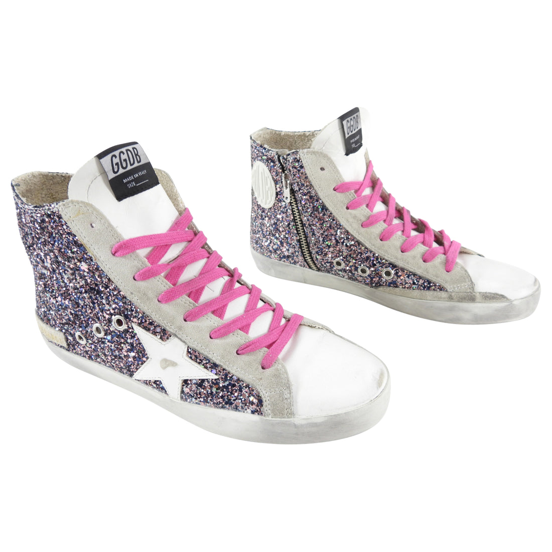 Golden Goose Francy Pink Grey Glitter High Top Sneakers - 39