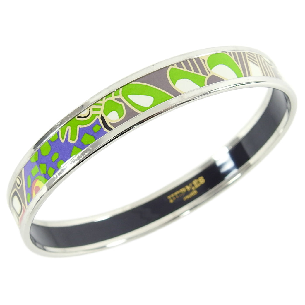 Hermes Narrow Green Enamel Silver Bangle Bracelet