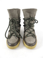 Serafini Grey Olive Shearling Wrap Lace Winter Boots  - 36.5