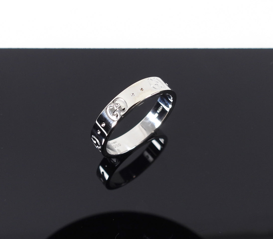 Gucci 18k White Gold Thin Icon Band Ring - 6.5