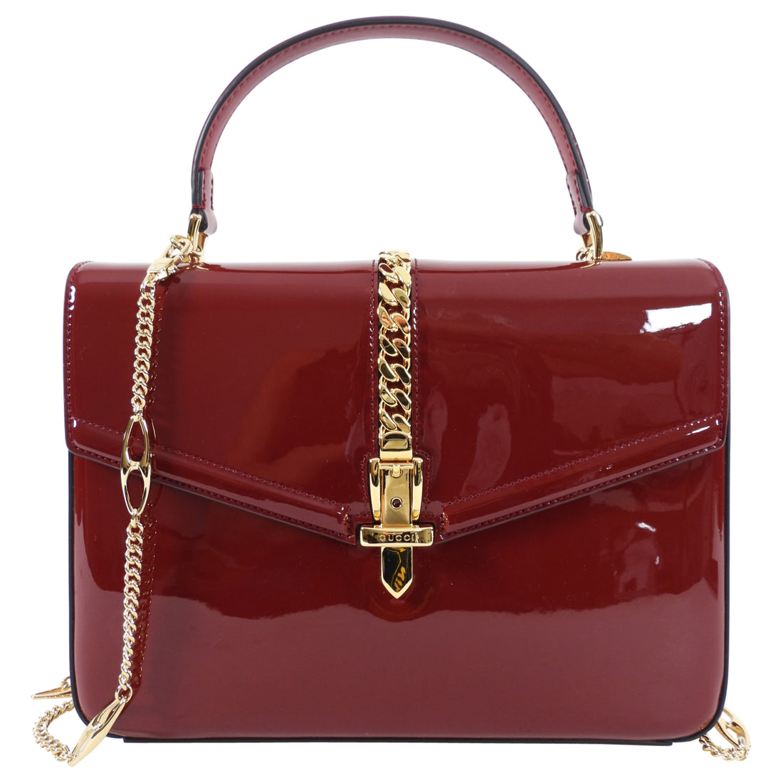 Gucci 1969 Sylvie Small Red Patent Top Handle Two-Way Bag