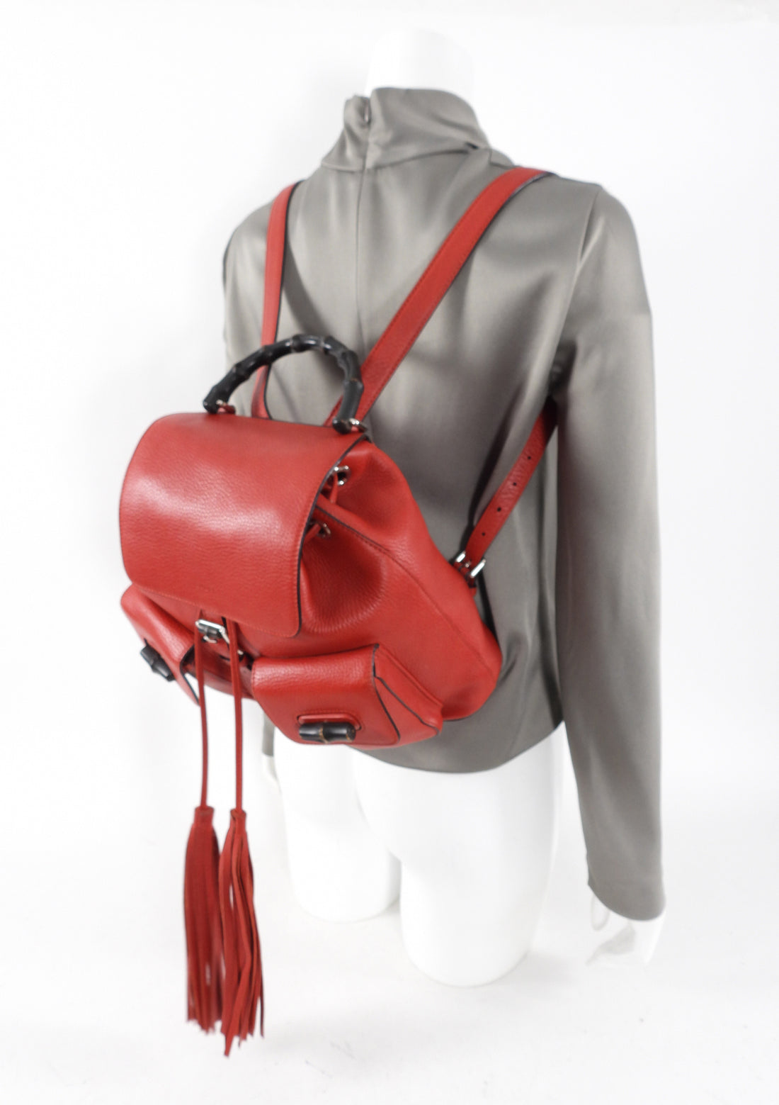 gucci red mini backpack Gucci Red Leather Bamboo Handle Tassel Small Backpack – I MISS YOU VINTAGE