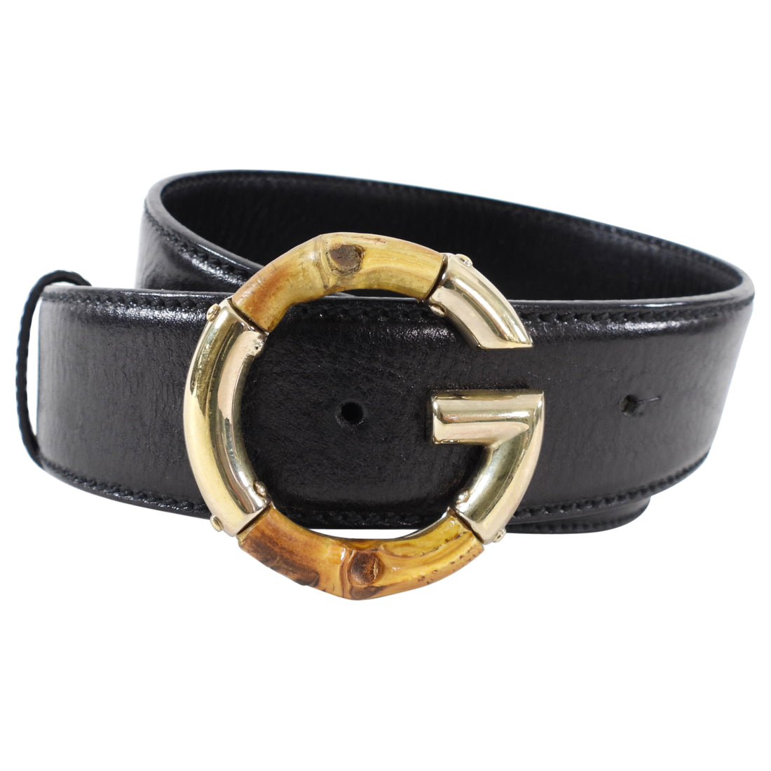 Gucci Bamboo G Logo Black Leather Belt 85/34