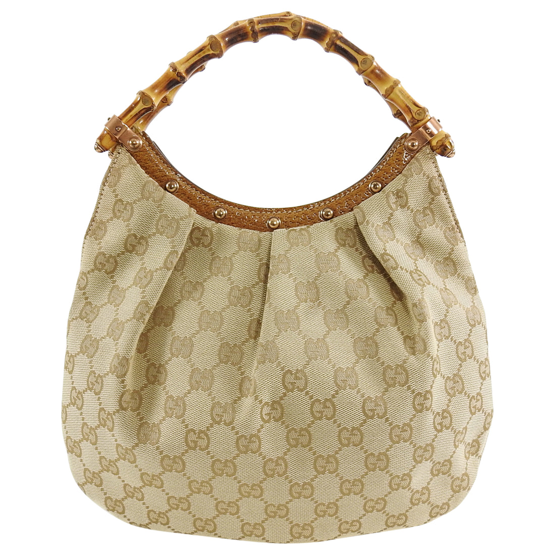 Gucci Beige Monogram Jacquard Bamboo Handle Small Bag