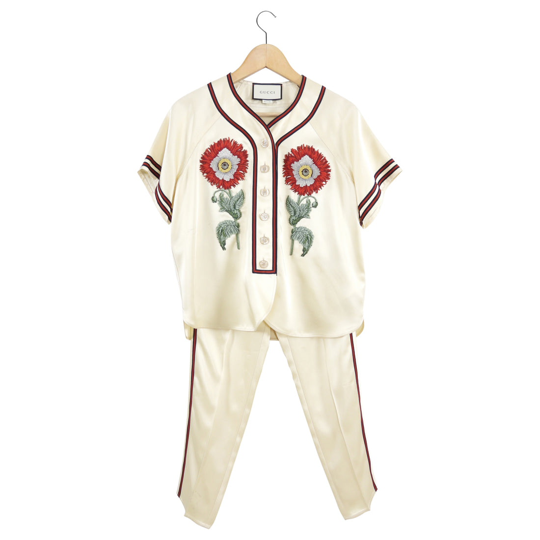 Gucci Ivory Satin Loved Baseball Jersey Pants Suit - XS /0/ 2