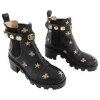 Gucci 2019 Gold Embroidered Bee and Stars Chunky Ankle Boots - 9.5