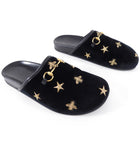 Gucci Black Velvet Gold Embroidered Bee Mules - USA 7.5