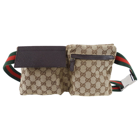 Gucci Brown Monogram Canvas Web Stripe Belt Bag Fanny Pack