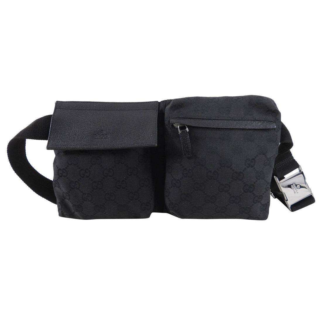 Gucci Monogram Canvas Black Double Belt Bag – I MISS YOU VINTAGE