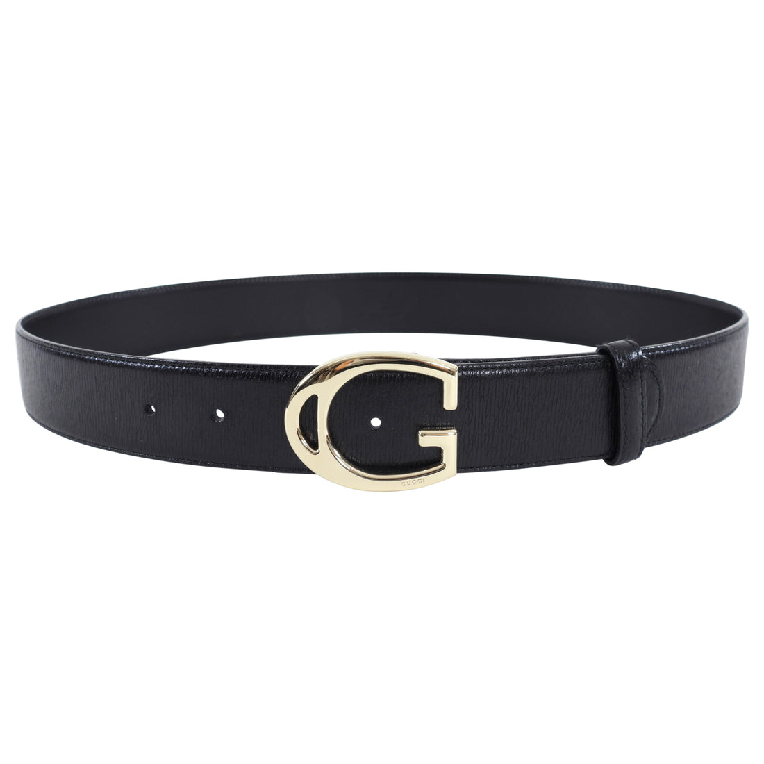 Gucci Black Leather Belt with Goldtone G Buckle - 30-33”