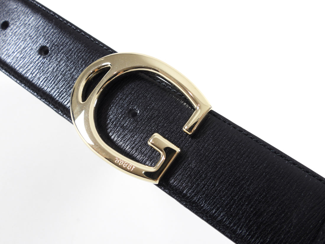 Gucci Black Leather Belt with Goldtone G Buckle - 30-33”
