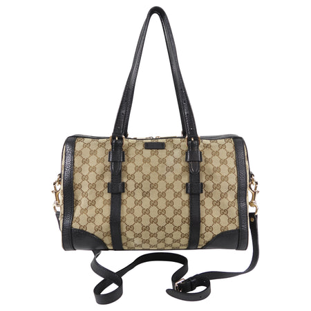 Gucci Monogram Canvas and Black Leather Two Way Bag with Shoulder Strap