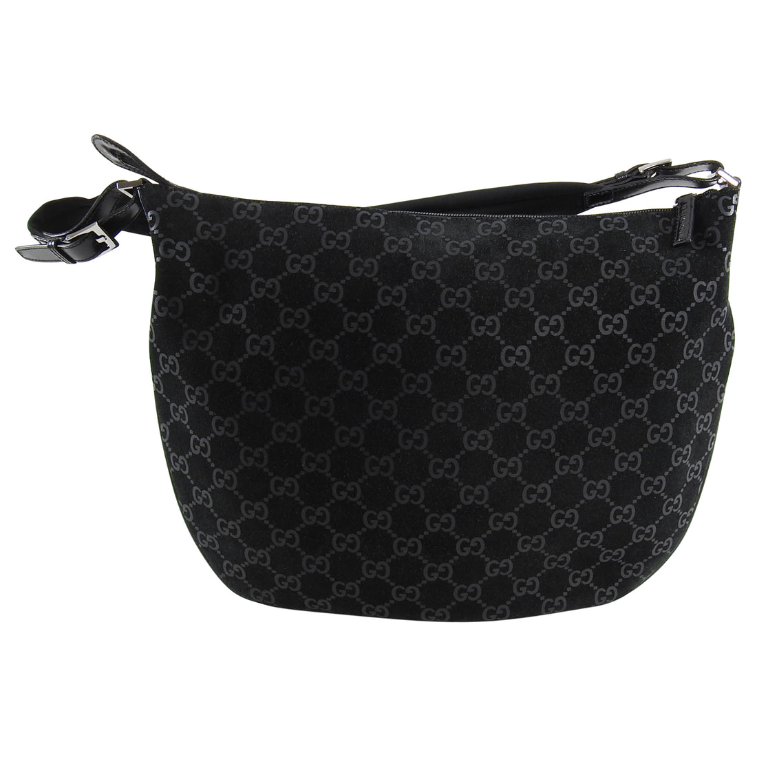 Gucci Black Suede Monogram Logo Shoulder Hobo Bag