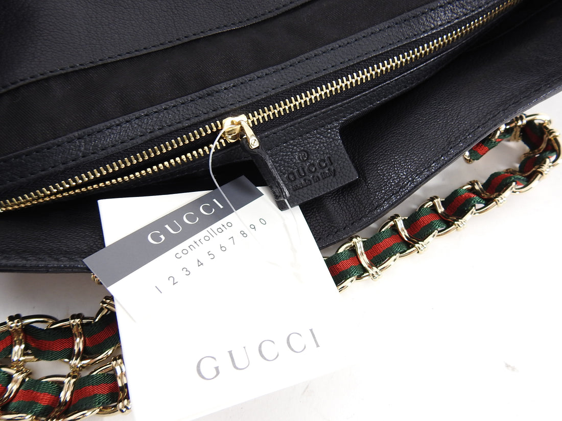 Gucci Black Leather Capri Chain Strap Tote Bag