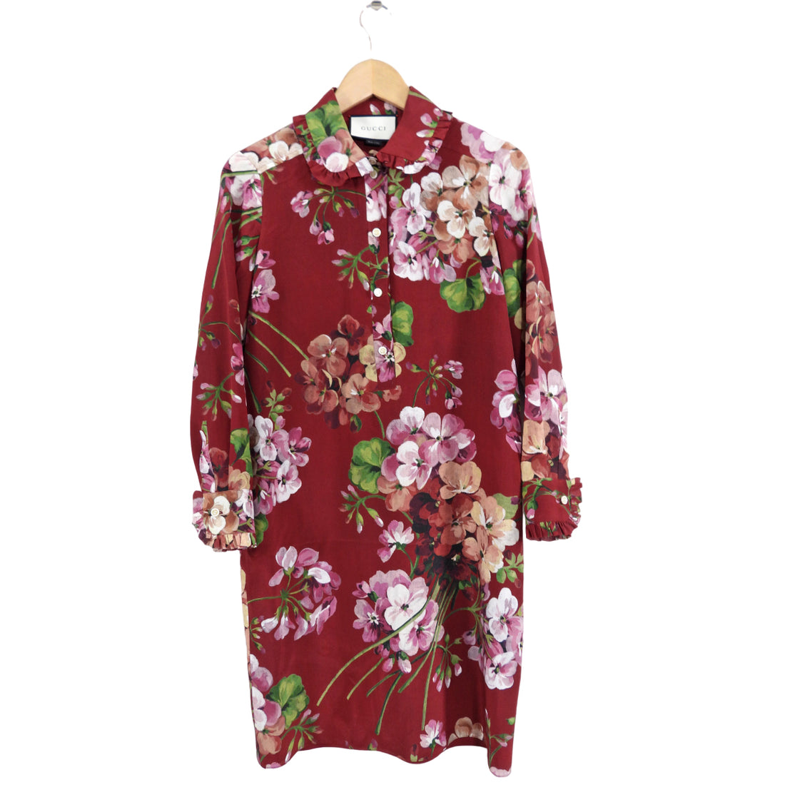 gucci red floral dress Floral Silk Chiffon Maxi Dress with Pleated Skirt