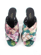 Gucci Blooms Green Satin Floral Block Heel Sandals - 40
