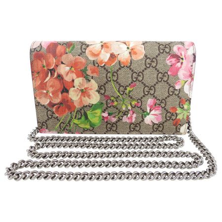 Gucci Blooms Monogram Supreme Pink Floral Wallet on Chain