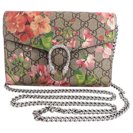 Gucci Blooms Dionysus Pink Floral Monogram Wallet on Chain Crossbody