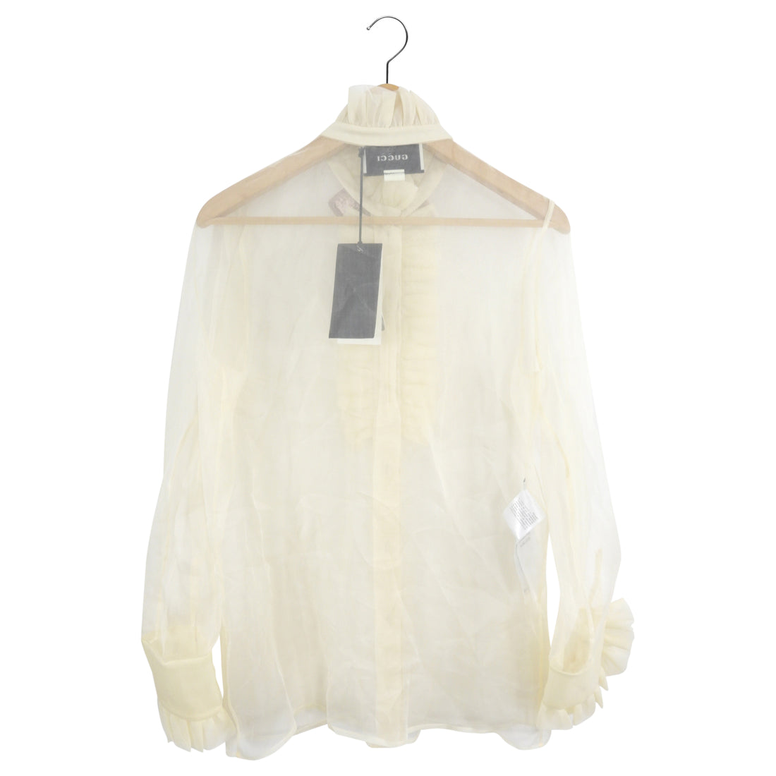 Gucci Ivory Sheer Organza Ruffle Blouse with Sequin Collar - M