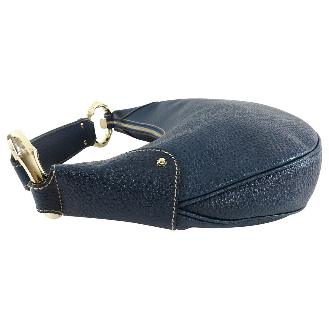 Gucci Dark Blue Leather Hobo Crescent Bamboo Bag