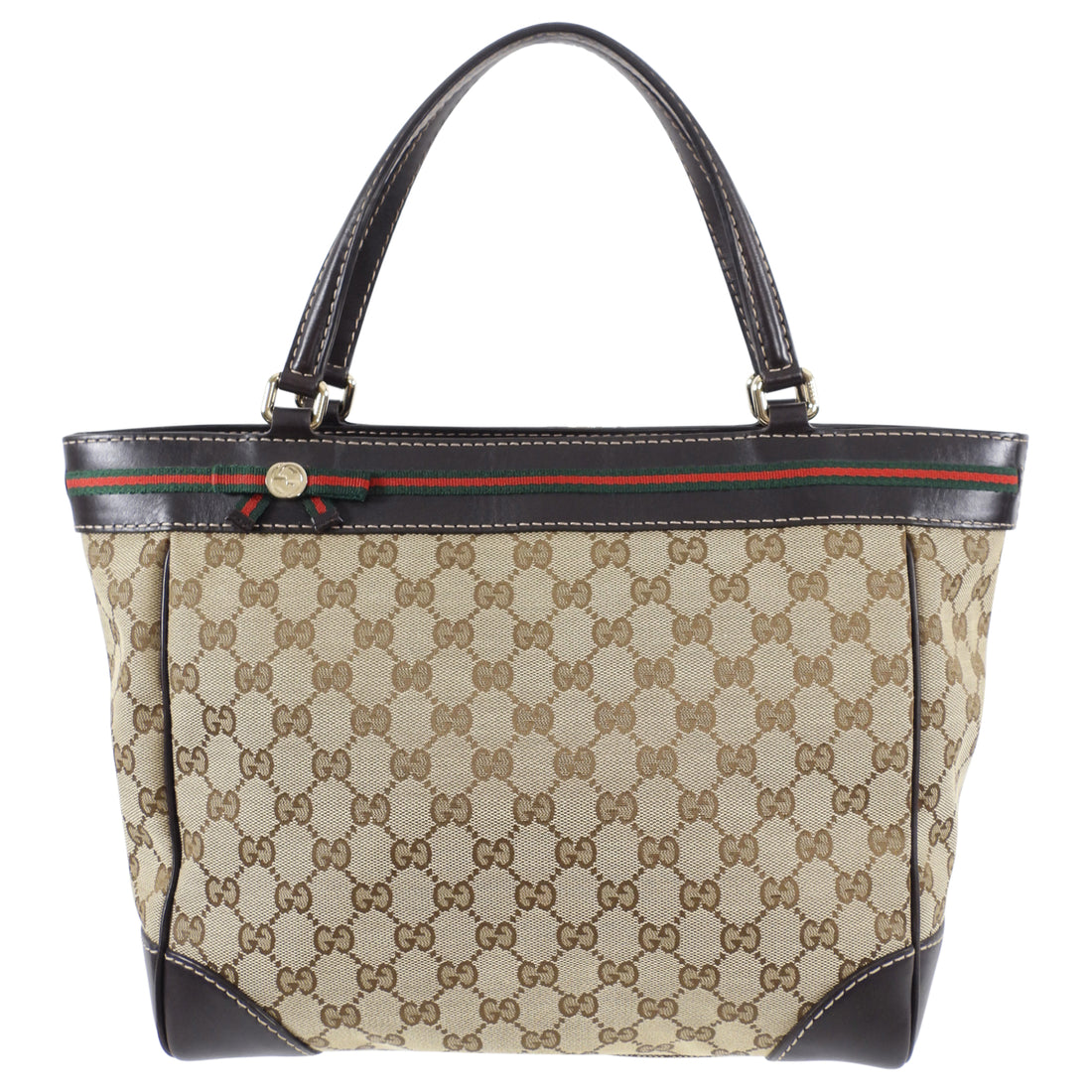 Gucci Monogram Mayfair Web Stripe Bow Tote Bag