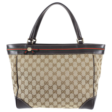 Gucci Monogram Mayfair Web Stripe Bow Tote Bag