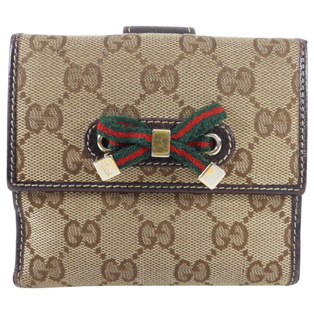 Gucci Princey Brown Monogram Bow Compact Wallet 