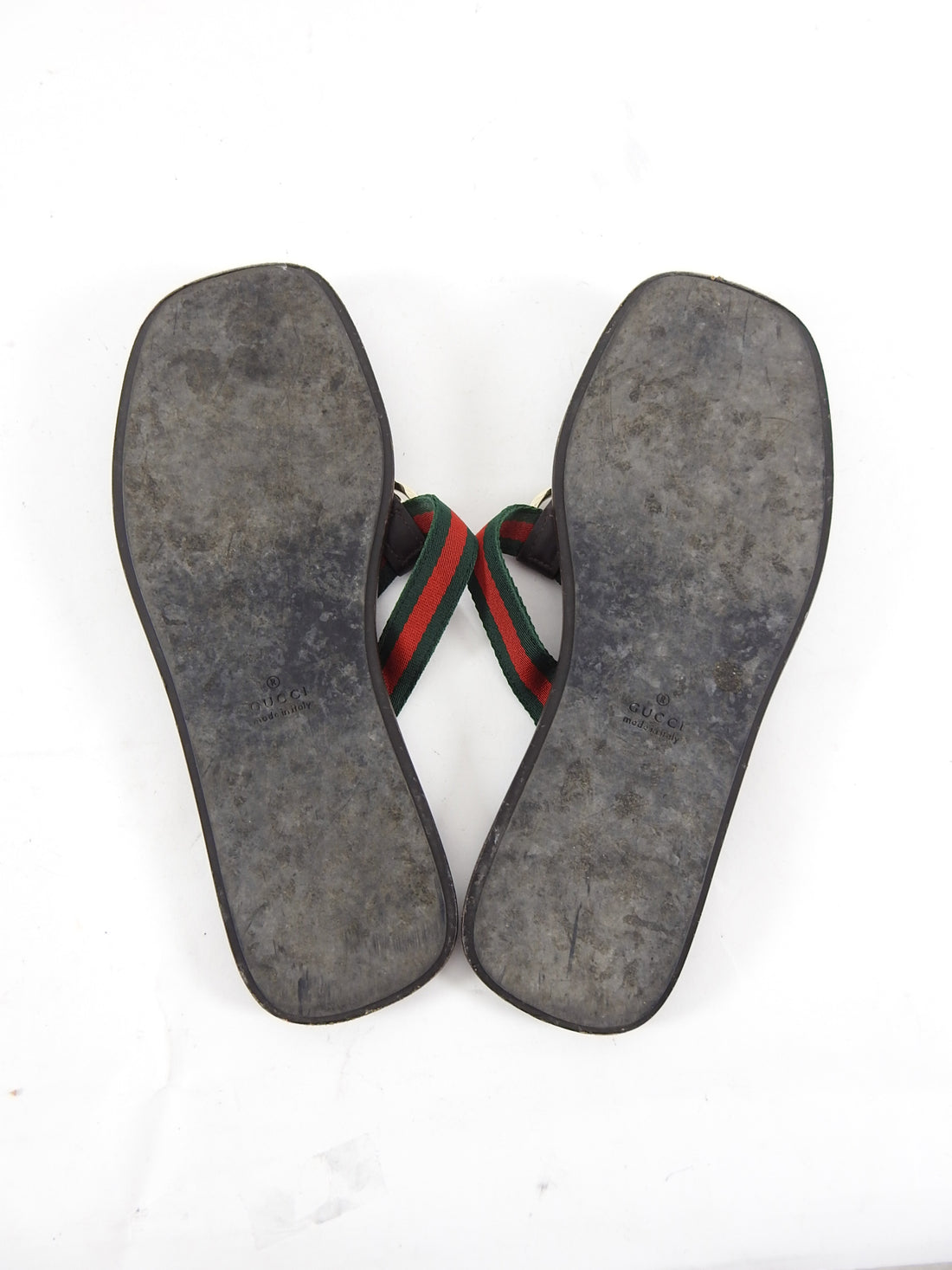 Gucci Brown Flat GG Logo Web Thong Flip Flop Flat Sandals - 39.5 / 9