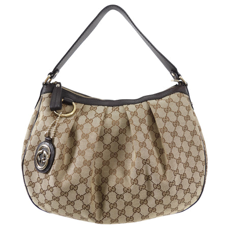 Gucci Monogram Canvas Brown Leather Sukey Hobo Bag 